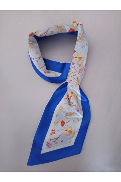 GÜLMEYSA وشاح بنمط زهور ذو حواف زرقاء - سلسلة ياردة الصيف 🌸 ربطة عنق فولار