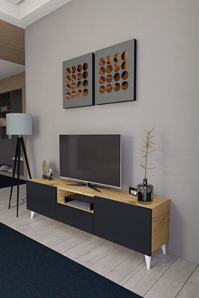 Mirobi Bravix Modern Tv Ünitesi 3 Bölmeli Tv Sehpası Gövde Rivoli Kapaklar An...