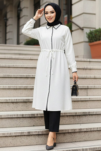 Neva Style Tunica albă hijab cu nasturi 10177B