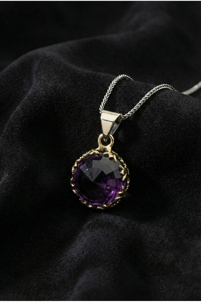 Roza Silver Ametist Taşlı Lale Motifli Otantik Gümüş Kadın Kolye