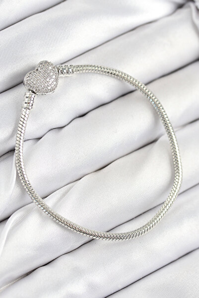 Skygo Brass Charm Zircon Stone Heart Model Silver Color Women's Bracelet - Tj...