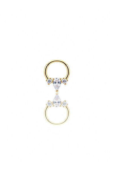 Siminkari 925 Ayar Gümüş Lotus Model Tek Damla Taşlı Halka Piercing 14 Ayar A...