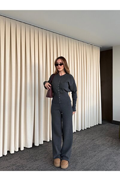 Laluvia Anthracite Buttoned Knitwear Set - 904