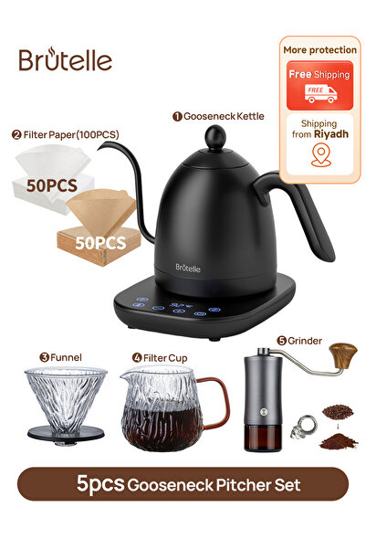 Brutelle Pour Over Coffee Maker Set Gooseneck Kettle Coffee Grinder Hand Drip...
