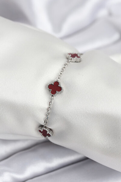 Skygo 316L Steel Silver Color Burgundy Baby Boy Clover Women's Bracelet - Tj-...