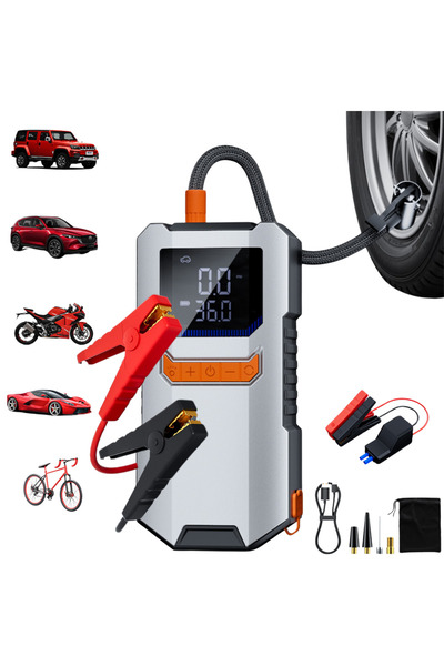 MATECHNO 8.000 mAh Şarjlı Taşınabilir Araç Akü Şarj Takviyeli Işıklı Hava Kom...