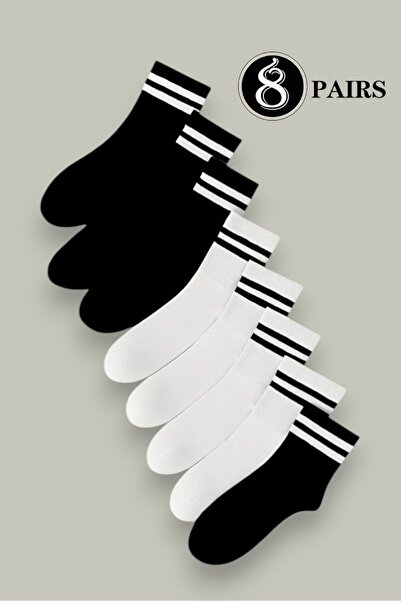 Esinti Унисекс бели раирани колежански чорапи, 8-пакет памук (8 чифта)