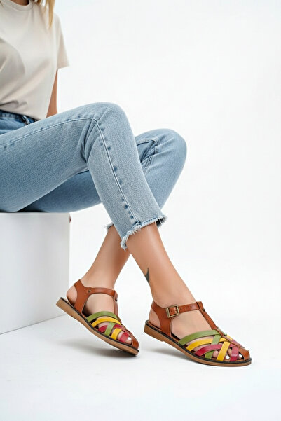 Deripabuc - Çeşme Sandale din piele pentru femei Multi-1 din piele naturală R...