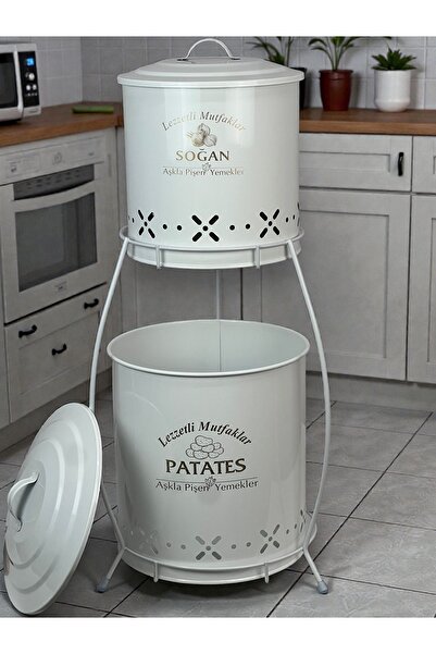 metalshop 2 Katlı Metal Patates Soğan Kovası - Sebzelik - Patates Soğanlık Se...