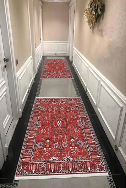 VOPTEKS Kırmızı Yolluk Makinede Yıkanabilir Halı Kaymaz Taban Halı