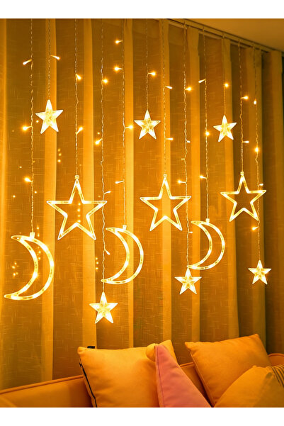 Pomefar أضواء رمضان، أضواء ستارة على شكل هلال ونجوم تعمل بالبطارية، سلسلة إضا...