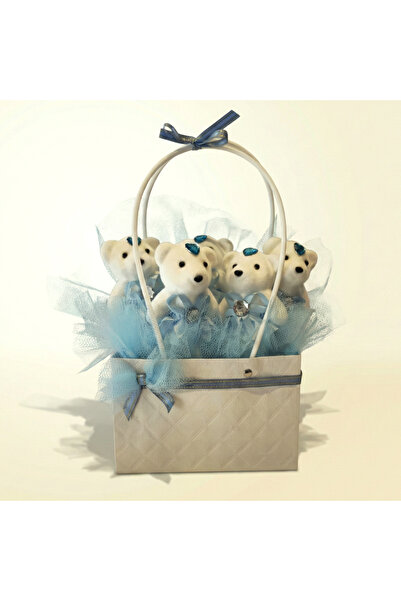 Rosea Çiçekevi Mavi 5li Ayıcıklı Çanta Sevgiliye, Arkadaşa Hediye Doğum Annel...