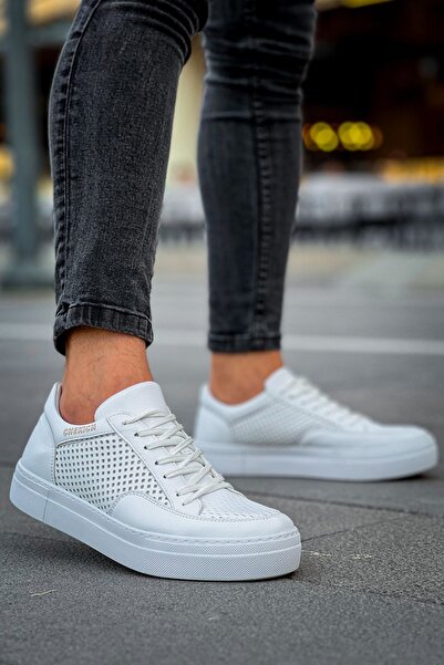 Zerenyus حذاء رياضي برباط من الجلد الصناعي باللون الأبيض Sz90015 - حذاء رياضي...