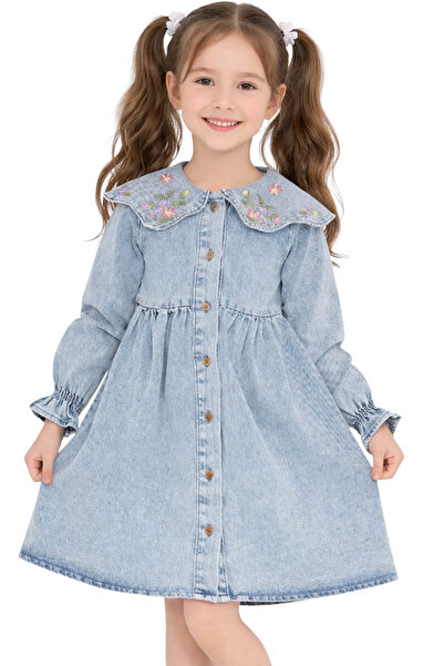 İrem Çocuk Giyim Girl's Embroidered Collar, Button Closure Front, Elasticized...