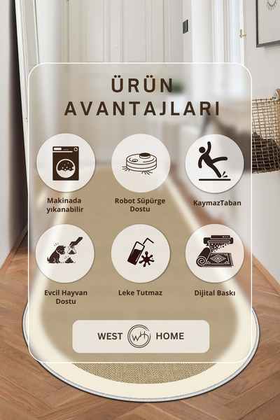 West Home Dijital Baskı Yıkanabilir Kaymaz Taban Oval Mutfak Halısı Salon Halısı Ve Yolluk