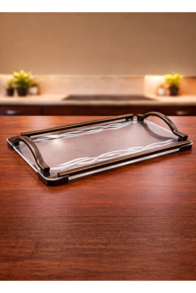 ALQANNAS Modern Rectangular Acrylic Serving Tray with Wooden Handles | Large ...