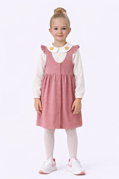 RAPAPA Set rochie roz cu bretele pentru fetiță – Bluză cu detaliu brodat cu f...