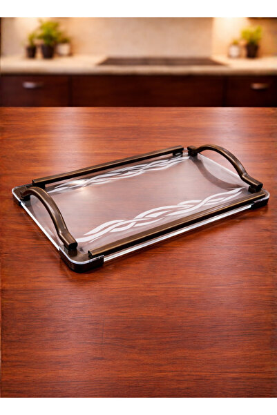ALQANNAS Modern Rectangular Acrylic Serving Tray with Wooden Handles | Medium...