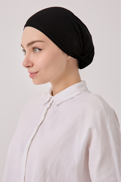SilkTouch Black Turban Hijab Bun Bonnet