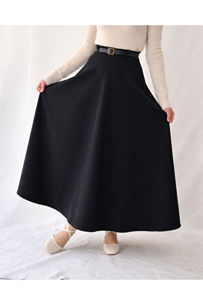YAXİ NEGRU D din material tip stofă Y talie înaltă FUSTA LARGĂ MĂRIME MAXI