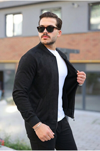 Kanonik Education Men's Scuba Suede Fabric Bomber Cardigan