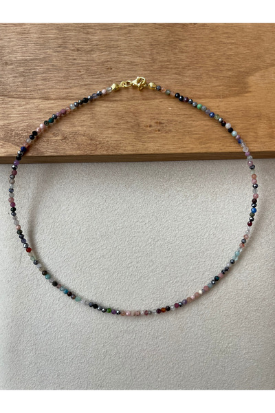 Rupen Kraft 925 Ayar Doğal Taşlı Gümüş Kolye Kristal Kesim Mix Çakra Taşı Güm...