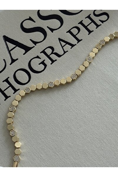 olvera shine CM Jewelery Antialerjen Zirkon Taşlı Petek Model Bileklik Gold/1...