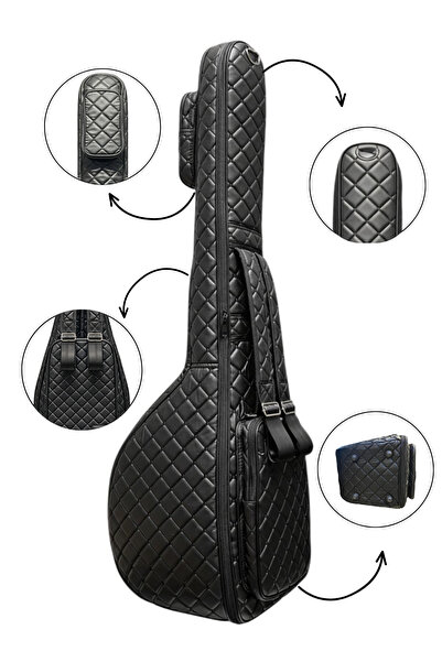 Erga Müzik Saz Kılıfı Suni Deri Kalın Kılıf Kapitoneli Kısa Sap Bağlama Kılıfı