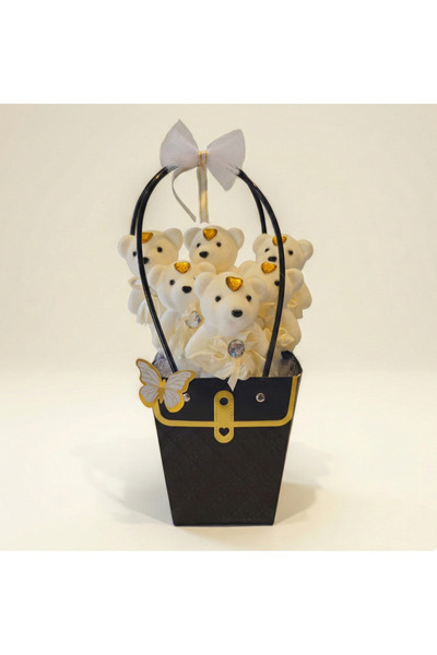 Rosea Çiçekevi Kelebek Detaylı Ayıcıklı Siyah Çanta Sevgiliye, Arkadaşa, Hedi...