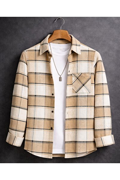 YNGMENCLASS Zimní dřevorubcovská košile s jedním kapsovým detailem, kostkovan...