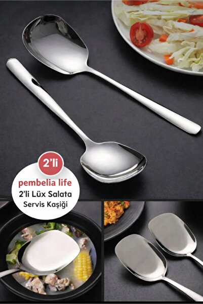 Kitchen Pembelia 2 Adet Pratik 21 cm Paslanmaz Çelik Lüx Servis Salata Kaşığı...