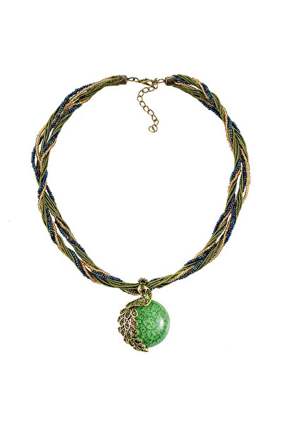 OEM Bohemian style necklace with semi-precious stones and peacock pendant, ad...