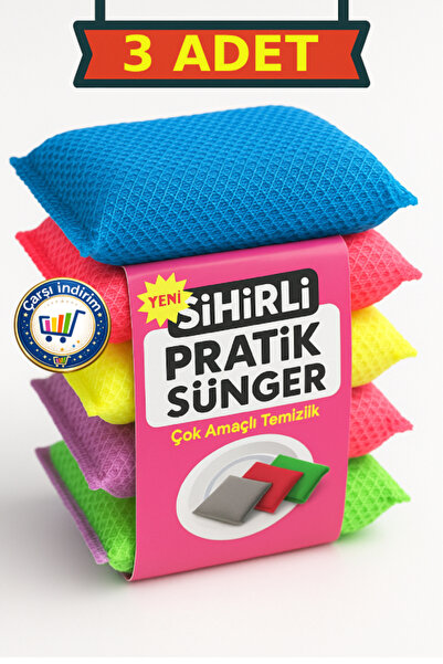 nistabolje 3 Adet Sihirli Pratik Sünger Renkli Bulaşık Süngeri Petek Dokulu O...