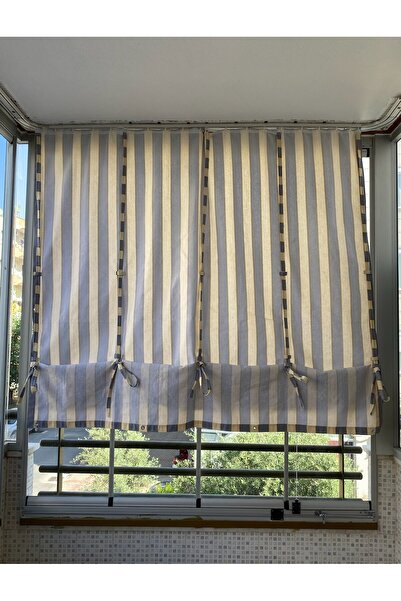 Görgülü Shop ستارة شرفة مخططة باللون الرمادي الكريمي مع قماش سميك قابل للتعديل