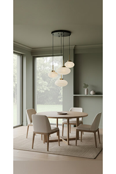 BAYGÜL ELEKTRİK Yuvarlak tepsili sarkık 4'lü mermer camlı eksitme renk led avize