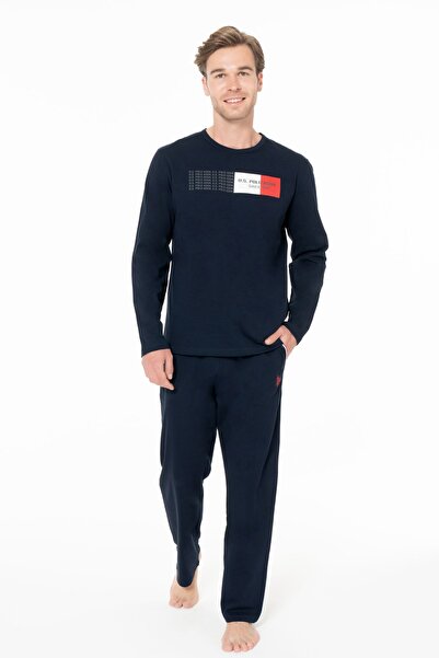 U.S. Polo Assn. يو إس بولو أسن. 18945 طقم بيجامة رجالي بأكمام طويلة وياقة دائ...