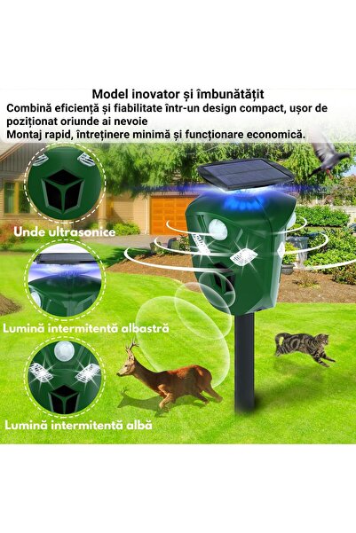 INVICTWIN ®Repelent cu Ultrasunete Dăunători - Protectie 360° Curte & Gradina, Rezistent la Apa, Solar/USB