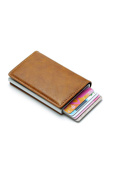 OEM RFID Secure Pop-up Ultra Slim Wallet, Faux Leather, Unisex, Light Brown