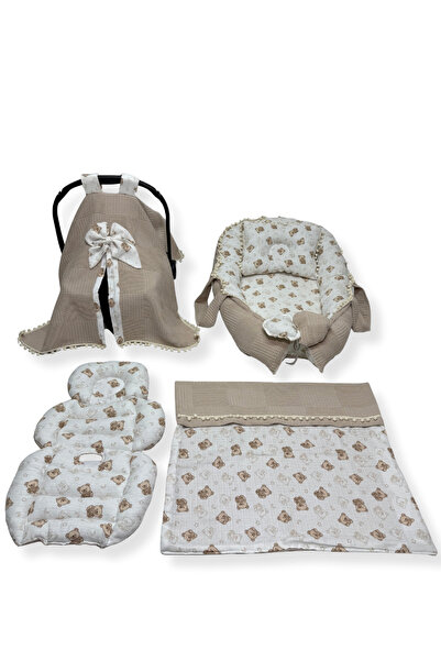 Happy Baby Dikiş Atölyesi 5 Parça Müslin Waffle Babynest Seti Taşınabilir Beb...
