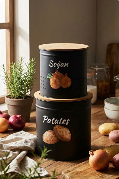 hemlife دلو بصل بطاطس معدني بطبقتين - صينية خضروات بغطاء خشبي