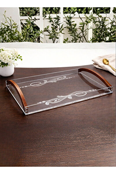 ALQANNAS Modern Rectangular Acrylic Serving Tray with Wooden Handles | Large ...