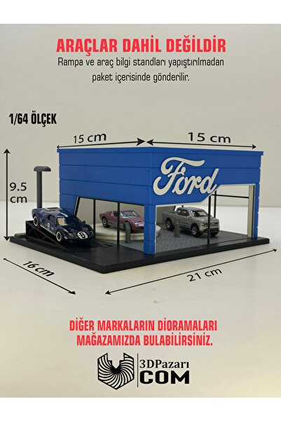 Butik 3D Baskı 1/64 Ölçekli Ford Showroom Tasarımlı Diorama Araç Sergileme Ga...