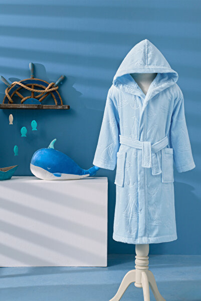 Özdilek Boy Marine Kapüşonlu Kadife Çocuk Bornozu 13/14 Yaş