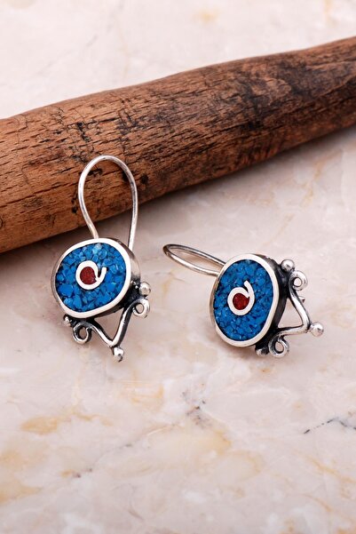 Sümer Telkari Antik Mozaik İşlemeli Turkuaz Taşlı Gümüş Küpe 6076