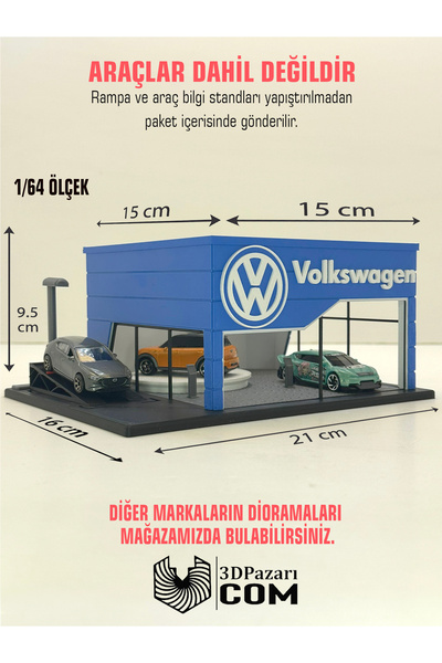 Butik 3D Baskı 1/64 Ölçekli Volkswagen Showroom Tasarımlı Diorama Araç Sergil...