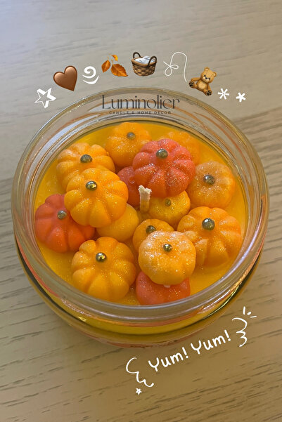 Luminolier Balkabak Süslemeli Narenciye Kokulu Kavonoz Soya Mum - %100 Doğal ...