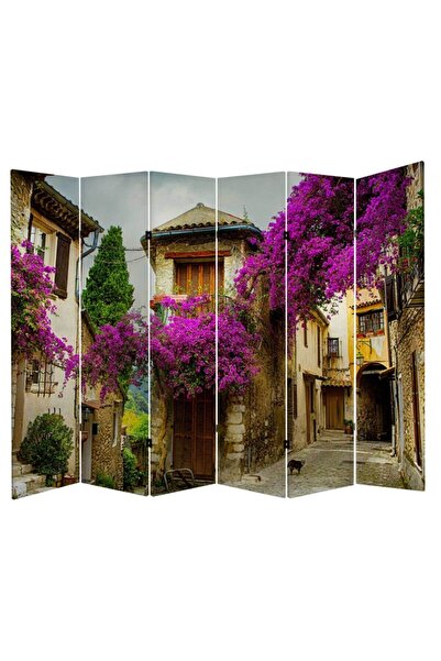 StellaStore Provence 6 Kanatlı Oda Bölücü Çift Taraflı Kanvas Paravan