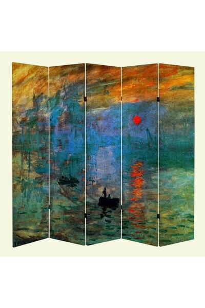 StellaStore Claude Monet Gün Doğumu Izlenim 5 Kanatlı Oda Bölücü Çift Taraflı...
