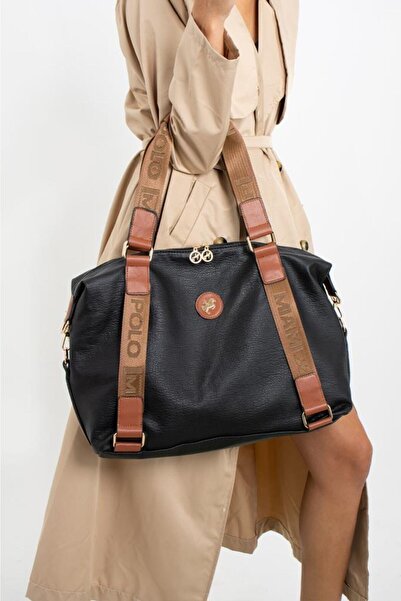 Çanta Trend Miami Polo Clup Black Tan Soft Faux Leather Casual Women's Handba...