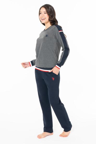 U.S. Polo Assn. Дамски 2-слоен зимен комплект пижама с дълги ръкави и прави к...